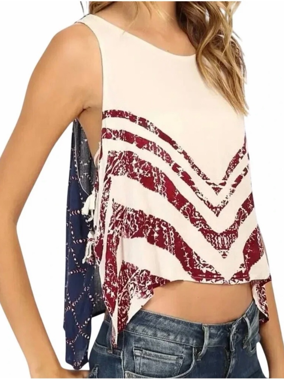 Free People Sleeveless Red Chevron Print Crop Top S